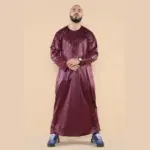 102 - Men's Wine Islamic Muslim Shiny Thobe Jubba - Image 2