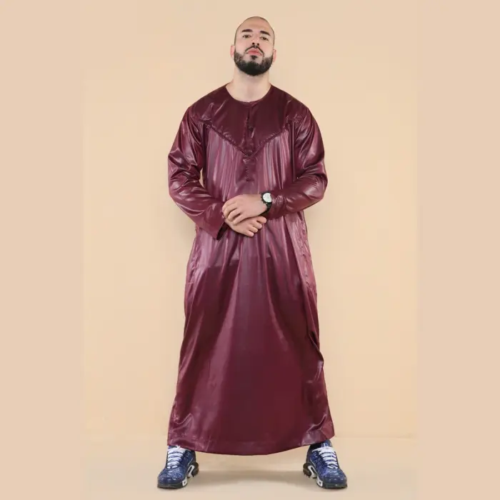 102 - Men's Wine Islamic Muslim Shiny Thobe Jubba - Image 2