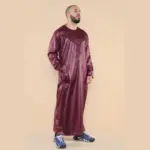 102 - Men's Wine Islamic Muslim Shiny Thobe Jubba - Image 4