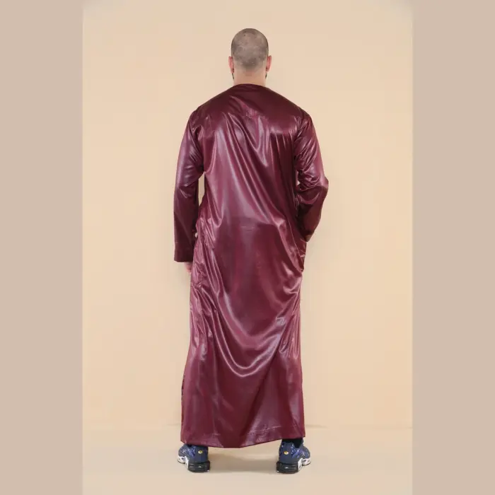 102 - Men's Wine Islamic Muslim Shiny Thobe Jubba - Image 5
