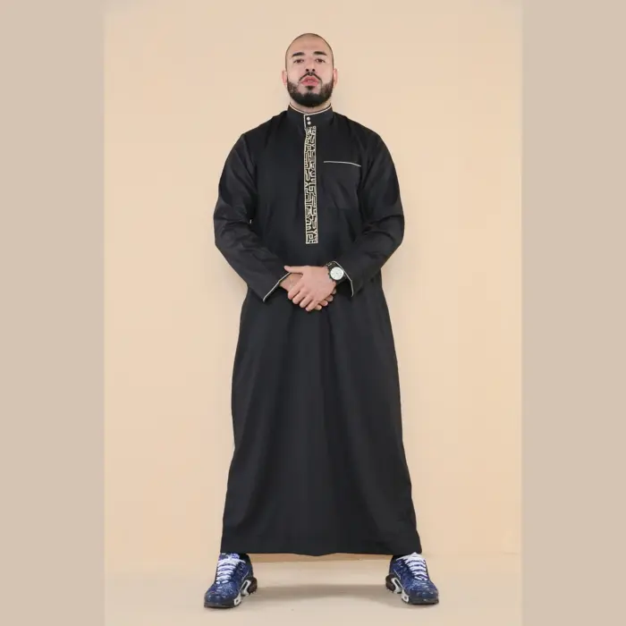 103 - Men's Black Muslim Islam Eid Nehru Collar Thobe - Image 1