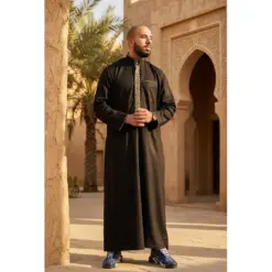 Alternative view of 103 - Men's Black Muslim Islam Eid Nehru Collar Thobe