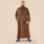103 - Men's Brown Muslim Islam Eid Nehru Collar Thobe - Image 3