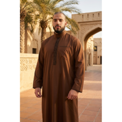 Alternative view of 103 - Men's Brown Muslim Islam Eid Nehru Collar Thobe