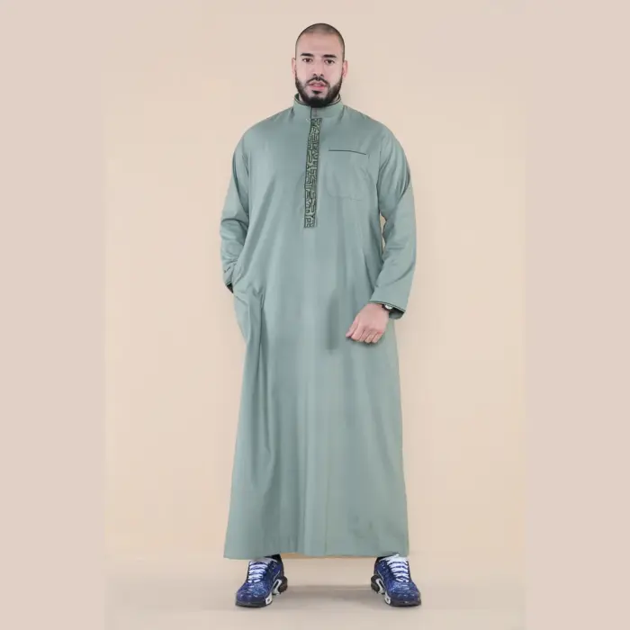 103 - Men's Green Muslim Islam Eid Nehru Collar Thobe - Image 2