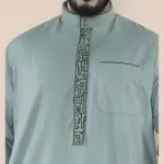 103 - Men's Green Muslim Islam Eid Nehru Collar Thobe - Image 3