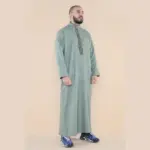 103 - Men's Green Muslim Islam Eid Nehru Collar Thobe - Image 4