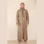 103 - Men's Light Brown Muslim Islam Eid Nehru Collar Thobe - Image 2