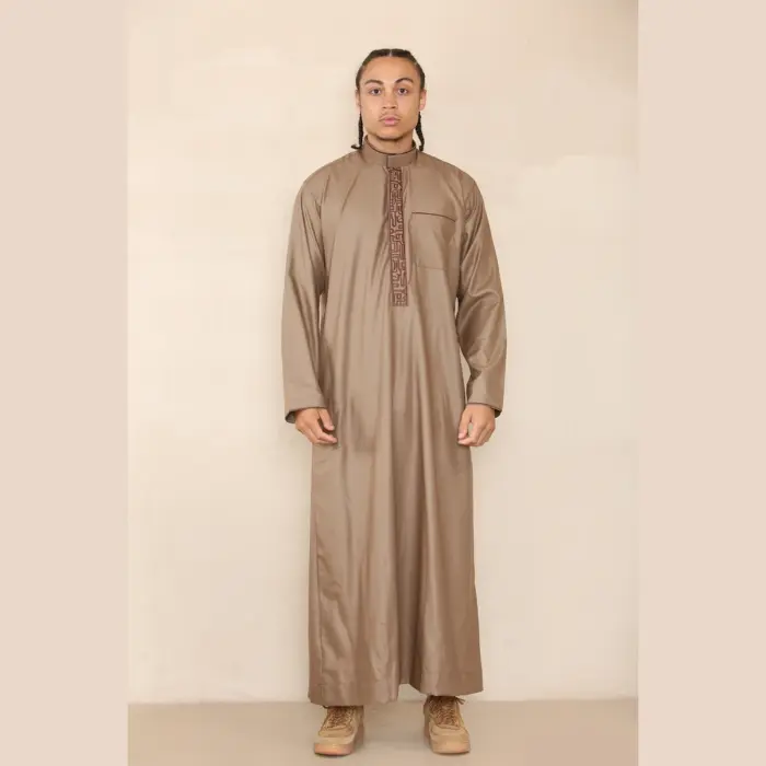 103 - Men's Light Brown Muslim Islam Eid Nehru Collar Thobe - Image 2