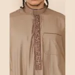 103 - Men's Light Brown Muslim Islam Eid Nehru Collar Thobe - Image 3