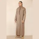 103 - Men's Light Brown Muslim Islam Eid Nehru Collar Thobe - Image 5