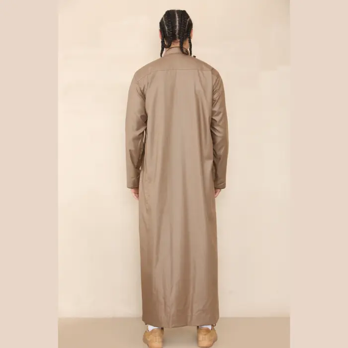 103 - Men's Light Brown Muslim Islam Eid Nehru Collar Thobe - Image 6