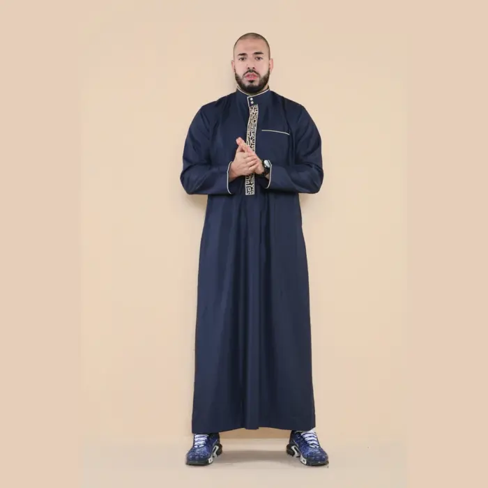 103 - Men's Navy Muslim Islam Eid Nehru Collar Thobe - Image 1