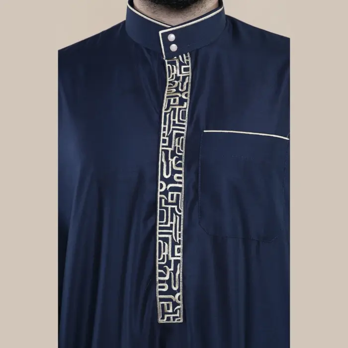 103 - Men's Navy Muslim Islam Eid Nehru Collar Thobe - Image 3