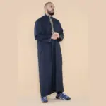 103 - Men's Navy Muslim Islam Eid Nehru Collar Thobe - Image 4