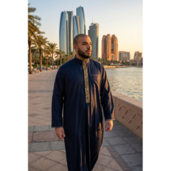 Alternative view of 103 - Men's Navy Muslim Islam Eid Nehru Collar Thobe