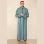 103 - Men's Olive Muslim Islam Eid Nehru Collar Thobe