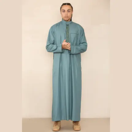 103 - Men's Olive Muslim Islam Eid Nehru Collar Thobe
