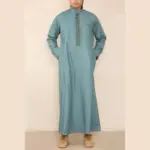 103 - Men's Olive Muslim Islam Eid Nehru Collar Thobe - Image 2