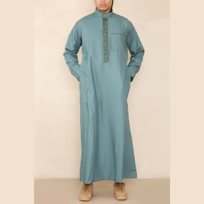 103 - Men's Olive Muslim Islam Eid Nehru Collar Thobe - Image 2