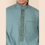 103 - Men's Olive Muslim Islam Eid Nehru Collar Thobe - Image 3