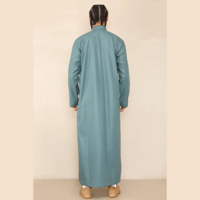 103 - Men's Olive Muslim Islam Eid Nehru Collar Thobe - Image 5