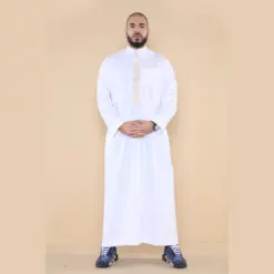 103 - Men's White Muslim Islam Eid Nehru Collar Thobe
