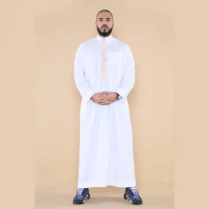 103 - Men's White Muslim Islam Eid Nehru Collar Thobe