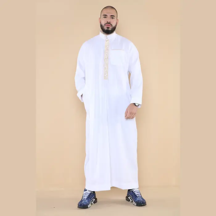103 - Men's White Muslim Islam Eid Nehru Collar Thobe - Image 2