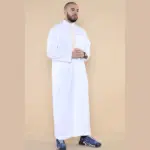 103 - Men's White Muslim Islam Eid Nehru Collar Thobe - Image 4