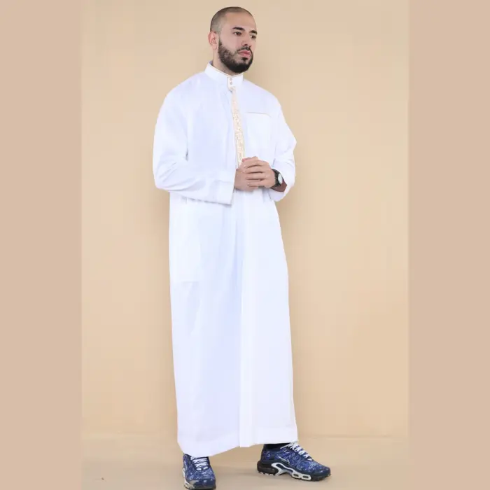 103 - Men's White Muslim Islam Eid Nehru Collar Thobe - Image 4