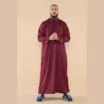 103 - Men's Wine Muslim Islam Eid Nehru Collar Thobe - Image 2