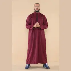 Alternative view of 103 - Men's Wine Muslim Islam Eid Nehru Collar Thobe