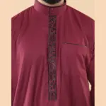 103 - Men's Wine Muslim Islam Eid Nehru Collar Thobe - Image 3