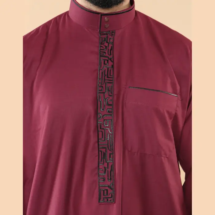 103 - Men's Wine Muslim Islam Eid Nehru Collar Thobe - Image 3