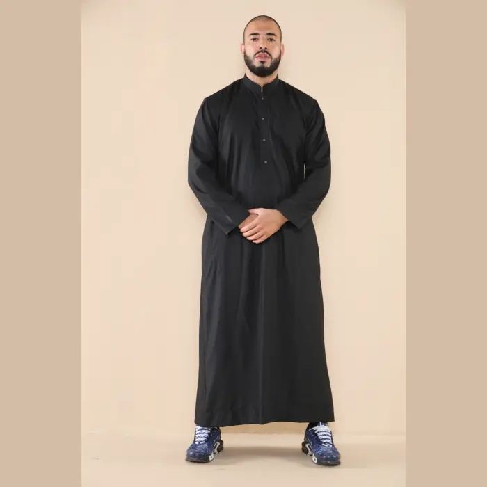 104 - Men's Black Muslim Nehru Collar Eid Thobe - Image 1