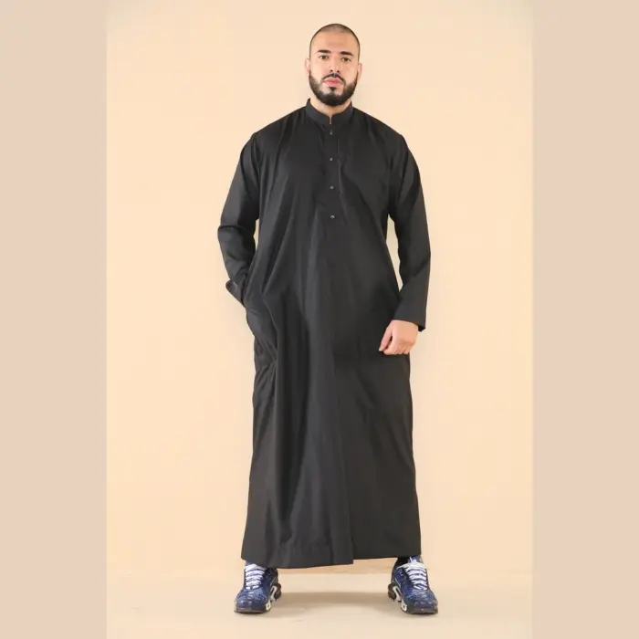 104 - Men's Black Muslim Nehru Collar Eid Thobe - Image 2
