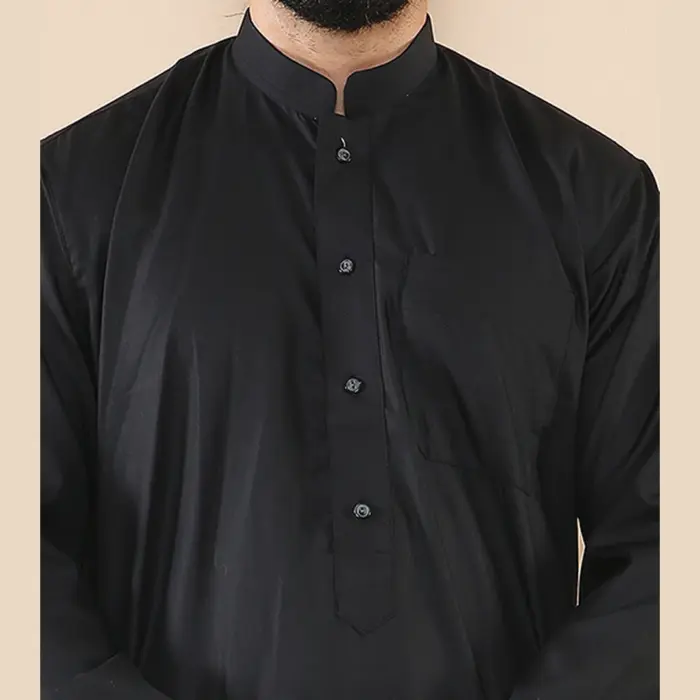 104 - Men's Black Muslim Nehru Collar Eid Thobe - Image 3