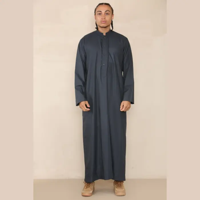 104 - Men's Charcoal Muslim Nehru Collar Eid Thobe - Image 1