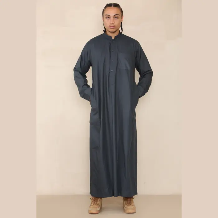 104 - Men's Charcoal Muslim Nehru Collar Eid Thobe - Image 3