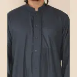 104 - Men's Charcoal Muslim Nehru Collar Eid Thobe - Image 4