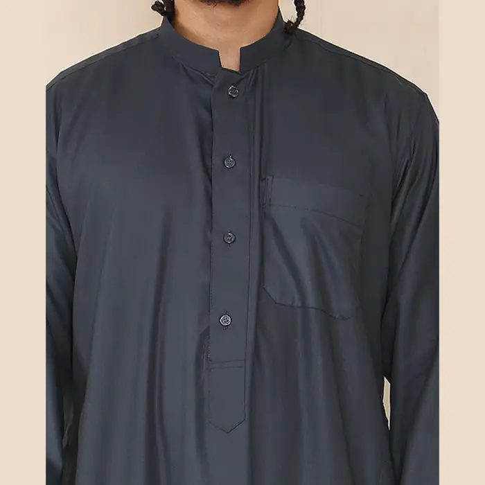 104 - Men's Charcoal Muslim Nehru Collar Eid Thobe - Image 4