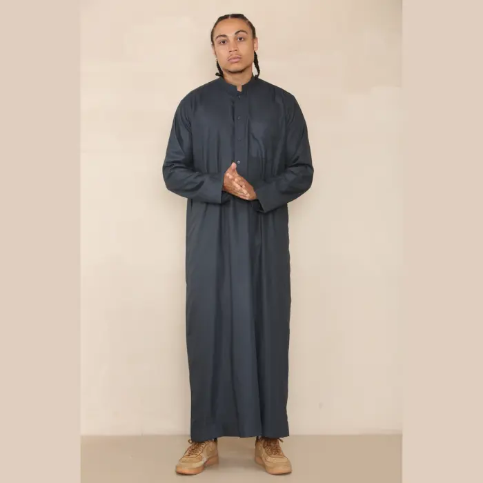 104 - Men's Charcoal Muslim Nehru Collar Eid Thobe - Image 5