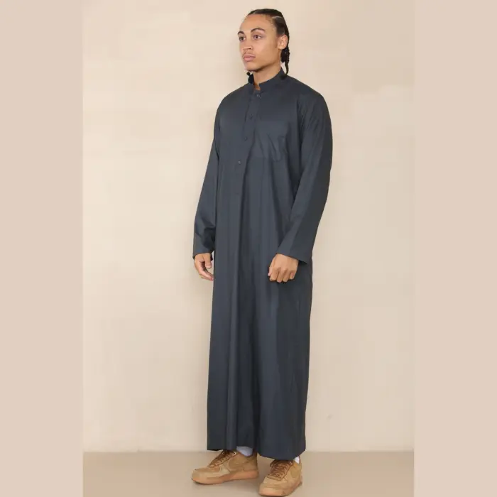 104 - Men's Charcoal Muslim Nehru Collar Eid Thobe - Image 6