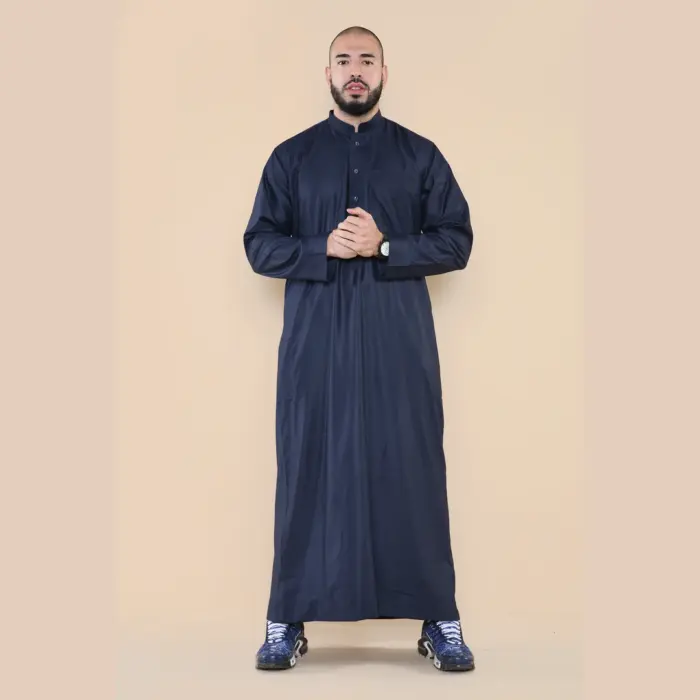 104 - Men's Navy Muslim Nehru Collar Eid Thobe - Image 1