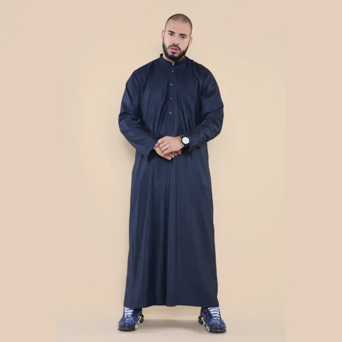 104 - Men's Navy Muslim Nehru Collar Eid Thobe - Image 2