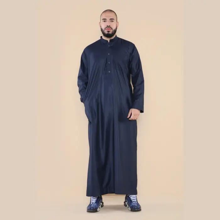 104 - Men's Navy Muslim Nehru Collar Eid Thobe - Image 3