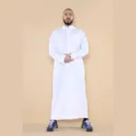 104 - Men's White Muslim Nehru Collar Eid Thobe