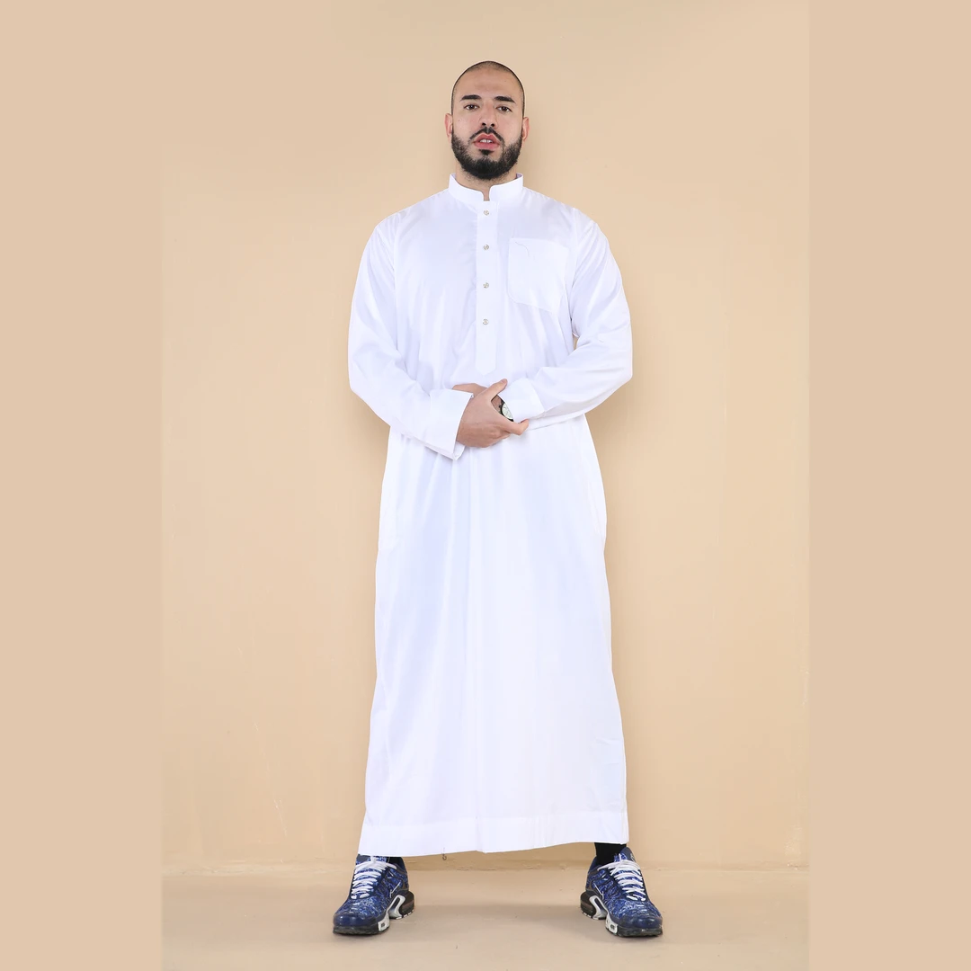 104 - Men's White Muslim Nehru Collar Eid Thobe-2 104 - Men's White Muslim Nehru Collar Eid Thobe - Image 1