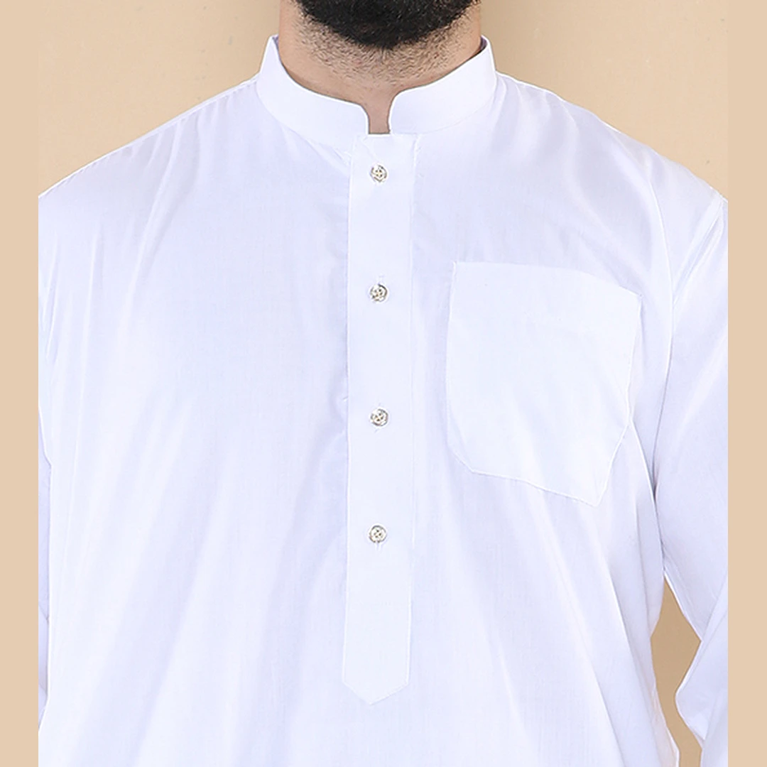 104 - Men's White Muslim Nehru Collar Eid Thobe-4 104 - Men's White Muslim Nehru Collar Eid Thobe - Image 3